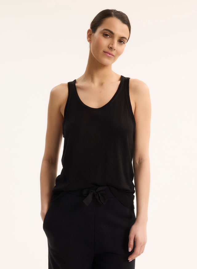 majestic filatures Débardeur Noir Col Rond en Soie / Viscose Soie / Viscose