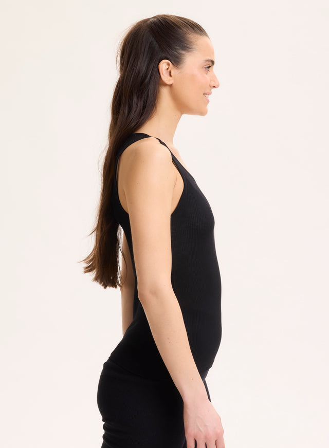 Majestic Filatures Débardeur Noir Col Rond En Viscose / Élasthanne Viscose / Élasthanne