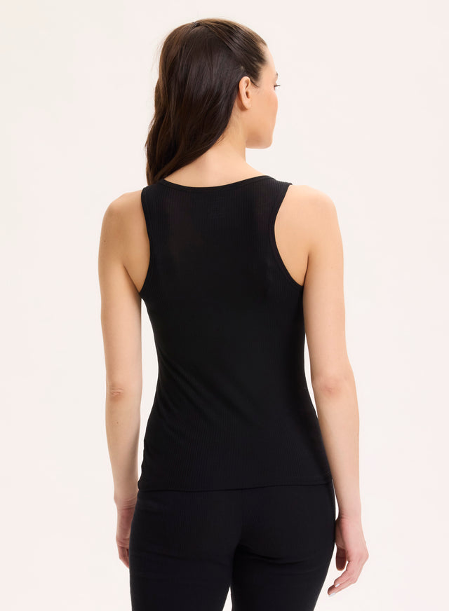 Majestic Filatures Débardeur Noir Col Rond En Viscose / Élasthanne Viscose / Élasthanne
