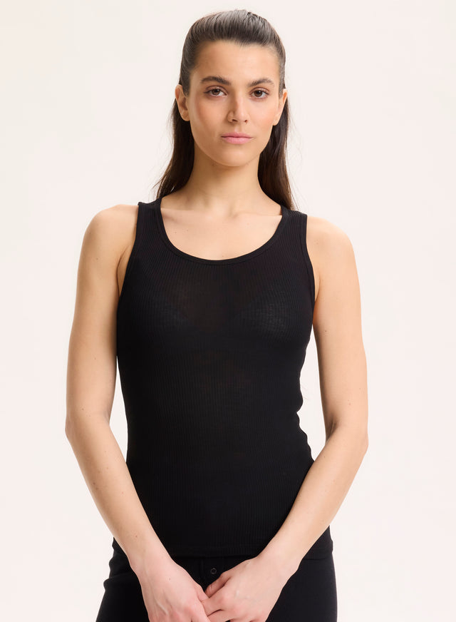 majestic filatures Débardeur Noir Col Rond en Viscose / Élasthanne Viscose / Élasthanne