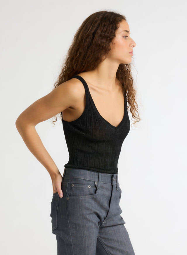 Majestic Filatures Débardeur Noir Col V En Acetate / Fibre Metallisee / Polyamide Acetate / Fibre Metallisee / Polyamide