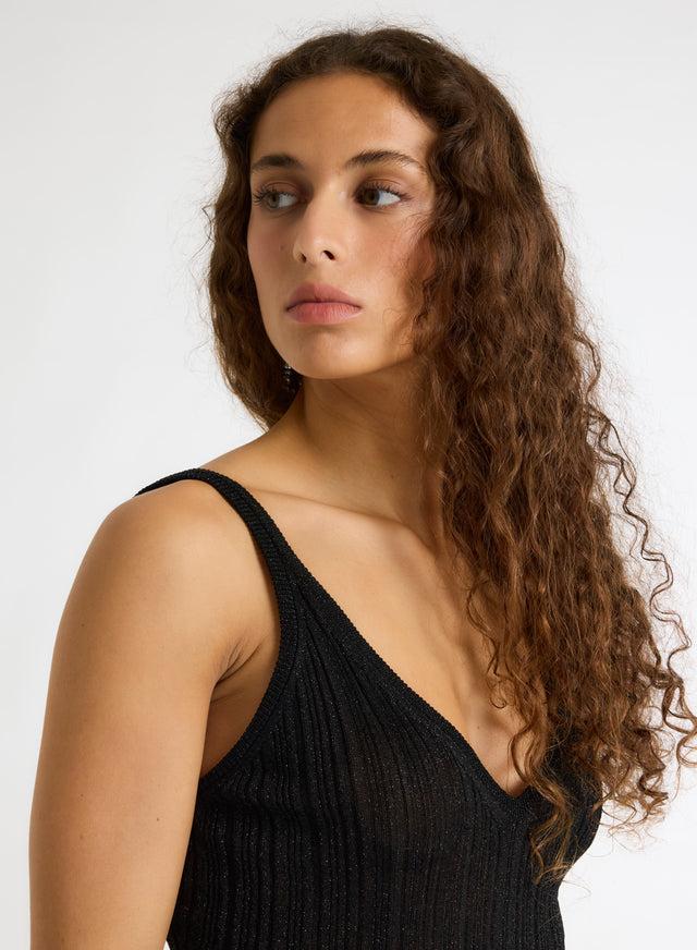 Majestic Filatures Débardeur Noir Col V En Acetate / Fibre Metallisee / Polyamide Acetate / Fibre Metallisee / Polyamide