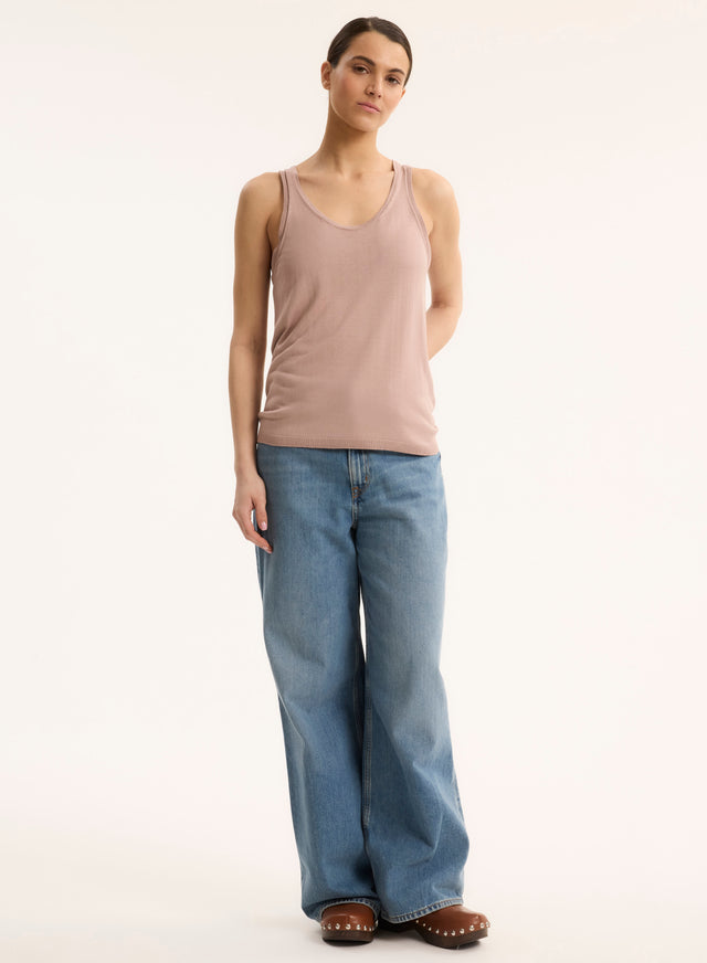 Majestic Filatures Débardeur Rose Col Rond En Soie / Viscose Soie / Viscose