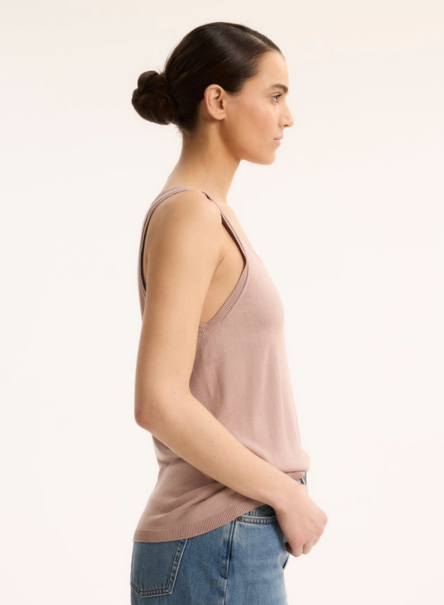 Majestic Filatures Débardeur Rose Col Rond En Soie / Viscose Soie / Viscose