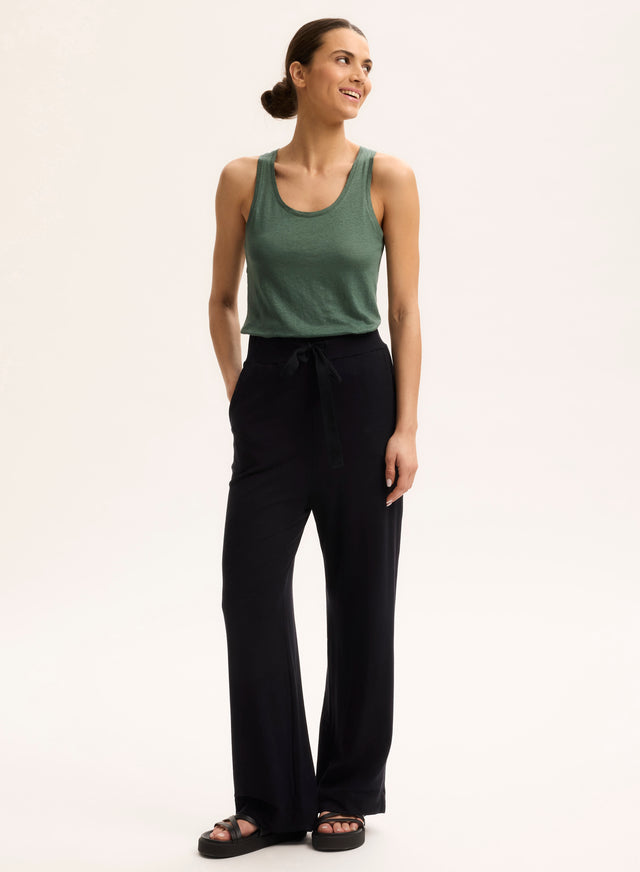 Majestic Filatures Débardeur Vert Col U En Lin / Elasthanne Lin / Elasthanne