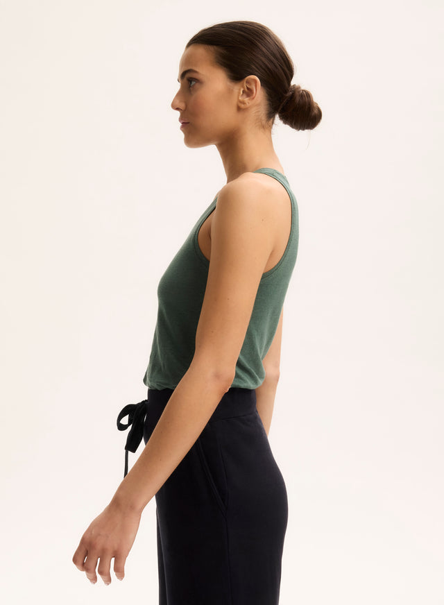 Majestic Filatures Débardeur Vert Col U En Lin / Elasthanne Lin / Elasthanne