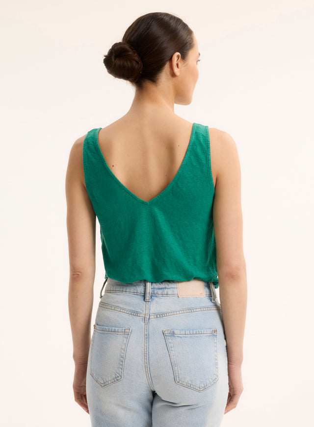 Majestic Filatures Débardeur Vert Col V En Lin / Elasthanne Lin / Elasthanne