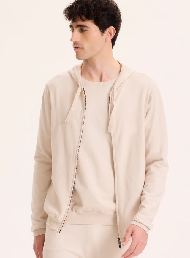 Majestic Filatures Gilet Beige Col Capuche Manches Longues En Coton Organique / Elasthanne Coton Organique / Elasthanne