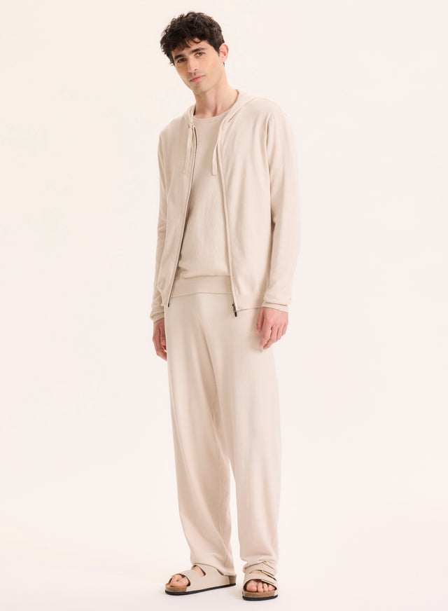 Majestic Filatures Gilet Beige Col Capuche Manches Longues En Coton Organique / Elasthanne Coton Organique / Elasthanne