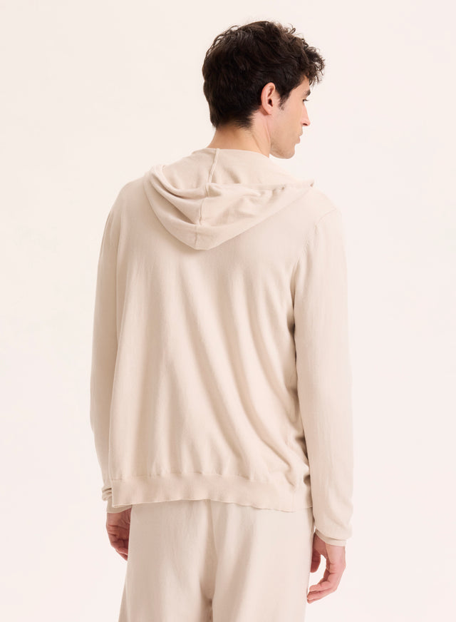 Majestic Filatures Gilet Beige Col Capuche Manches Longues En Coton Organique / Elasthanne Coton Organique / Elasthanne