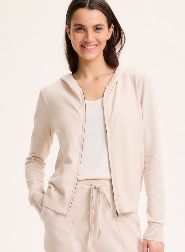 Majestic Filatures Gilet Beige Col Capuche Manches Longues En Coton Organique / Elasthanne Coton Organique / Elasthanne