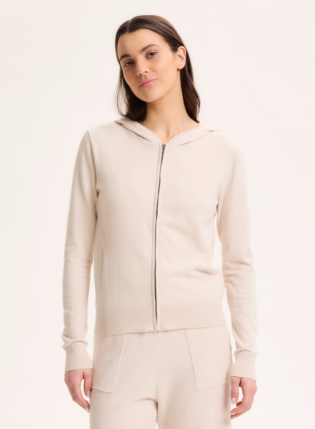 Majestic Filatures Gilet Beige Col Capuche Manches Longues En Coton Organique / Elasthanne Coton Organique / Elasthanne