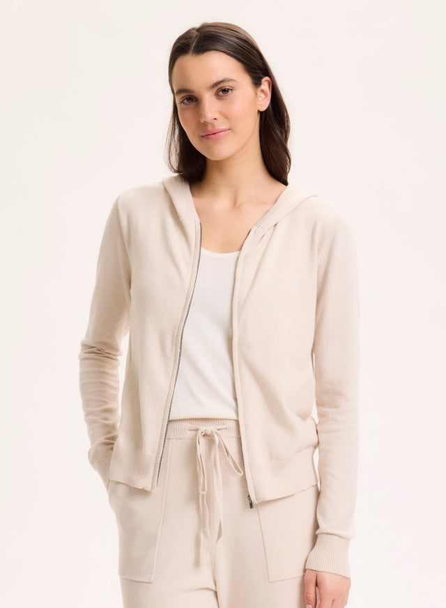 majestic filatures Gilet Beige Col Capuche Manches Longues en Coton organique / Elasthanne Coton organique / Elasthanne