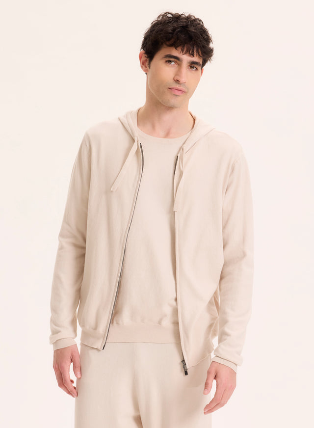 majestic filatures Gilet Beige Col Capuche Manches Longues en Coton organique / Elasthanne Coton organique / Elasthanne