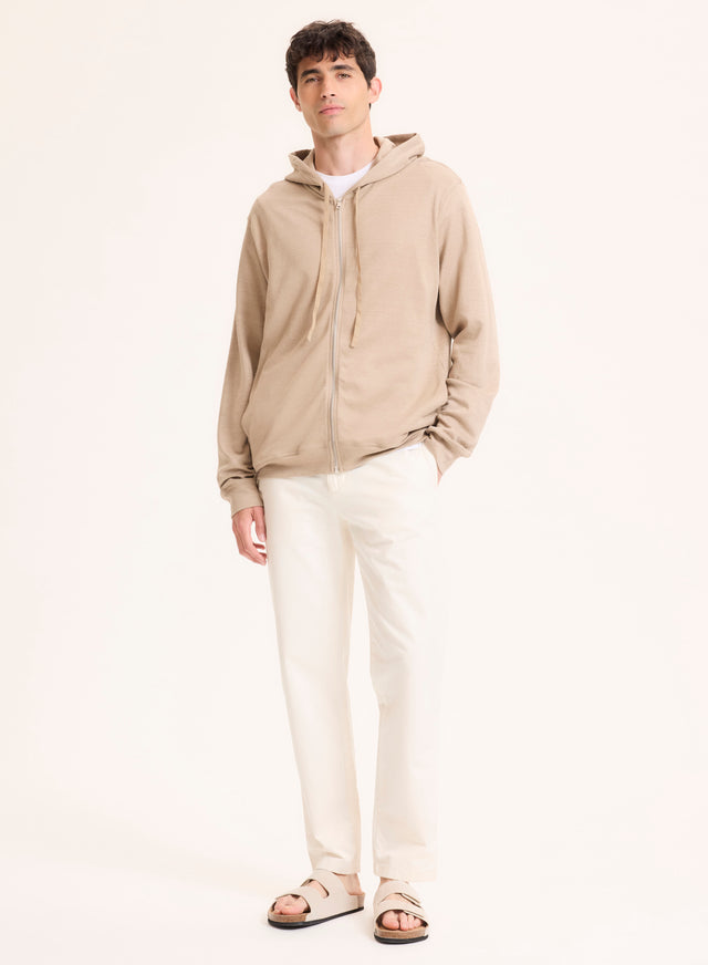 Majestic Filatures Gilet Beige Col Capuche Manches Longues En Lin / Coton Organique Lin / Coton Organique