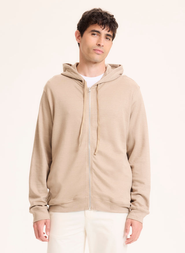 Majestic Filatures Gilet Beige Col Capuche Manches Longues En Lin / Coton Organique Lin / Coton Organique