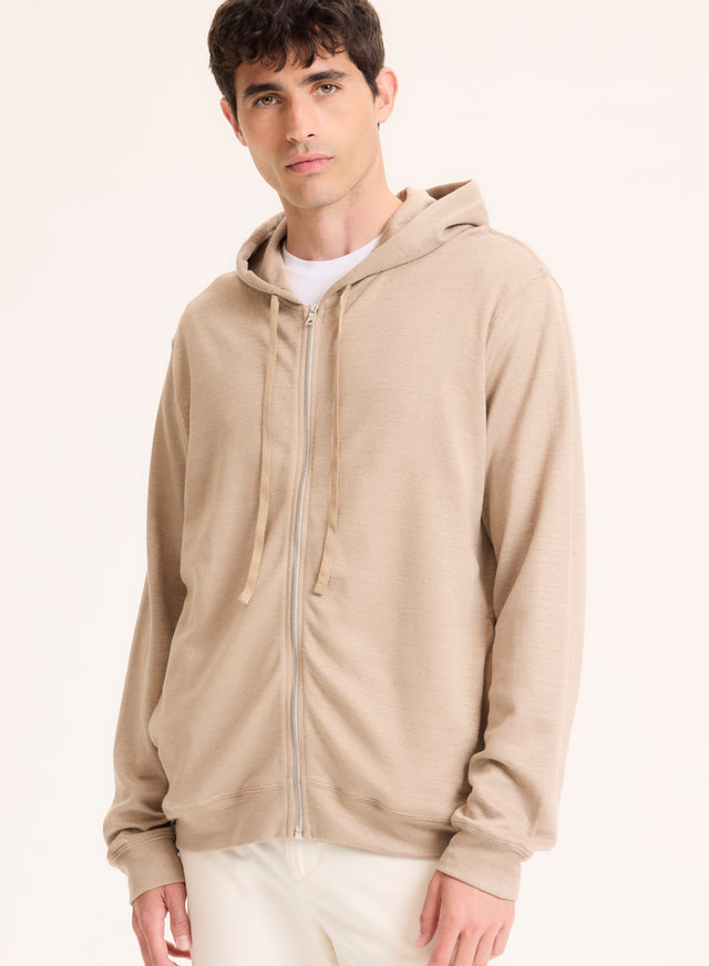 majestic filatures Gilet Beige Col Capuche Manches Longues en Lin / Coton organique Lin / Coton organique