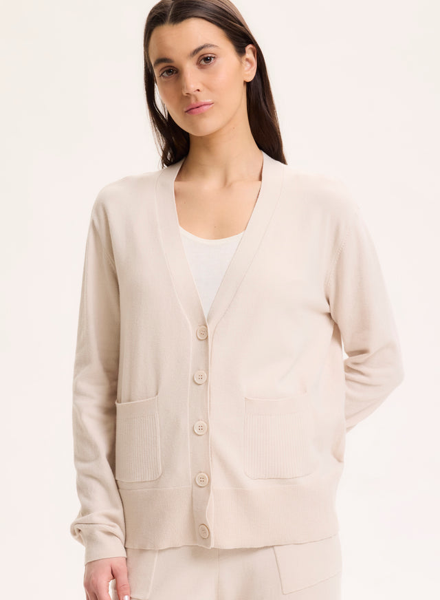 majestic filatures Gilet beige Col V Manches Longues en Coton organique / Elasthanne Coton organique / Elasthanne