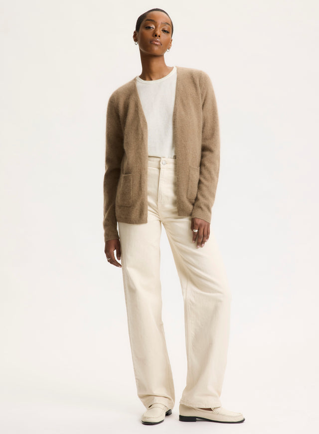 Majestic Filatures Gilet Beige Col V Manches Longues Raccoon / Polyamide