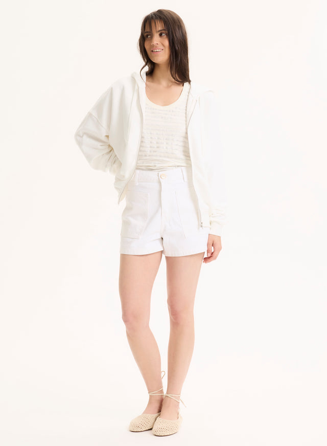 Majestic Filatures Gilet Blanc Col Rond Manches Longues En Coton Organique Coton Organique