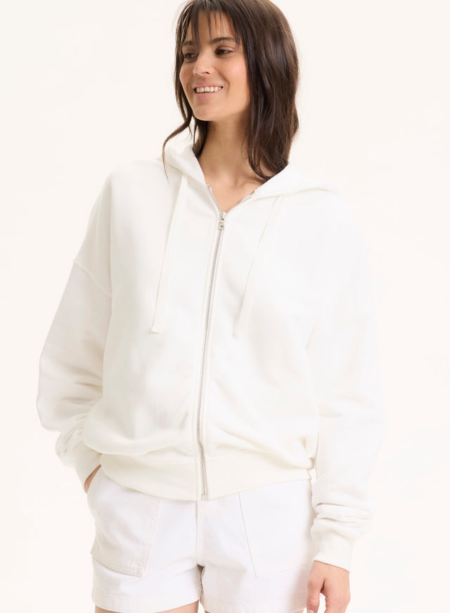 majestic filatures Gilet Blanc Col Rond Manches Longues en Coton organique Coton organique