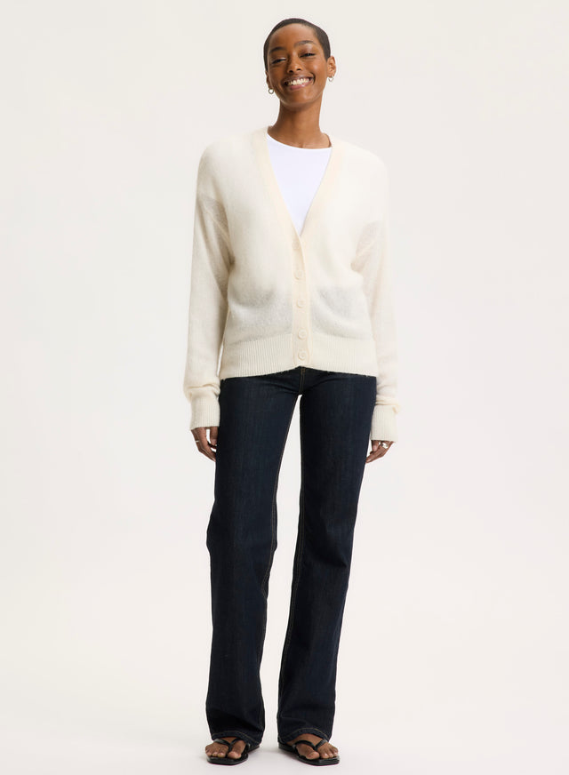 Majestic Filatures Gilet Blanc Col V Manches Longues En Laine / Soie / Cachemire Laine / Soie / Cachemire