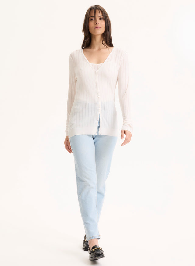 Majestic Filatures Gilet Blanc Col V Manches Longues En LYOCELL / TENCEL LYOCELL / TENCEL