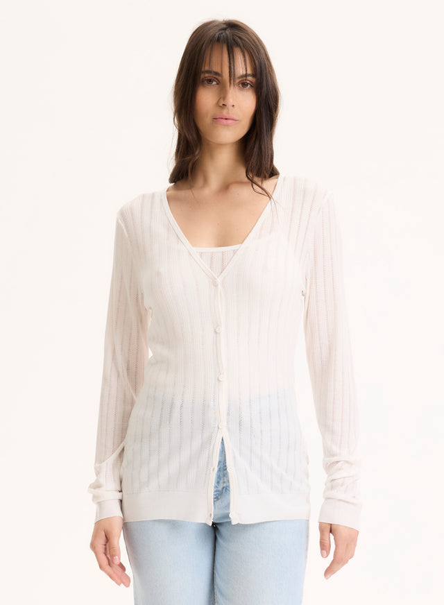 Majestic Filatures Gilet Blanc Col V Manches Longues En LYOCELL / TENCEL LYOCELL / TENCEL