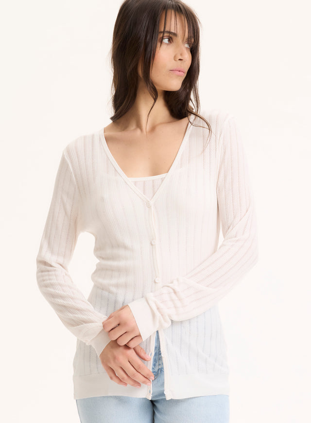 majestic filatures Gilet Blanc Col V Manches Longues en LYOCELL / TENCEL LYOCELL / TENCEL