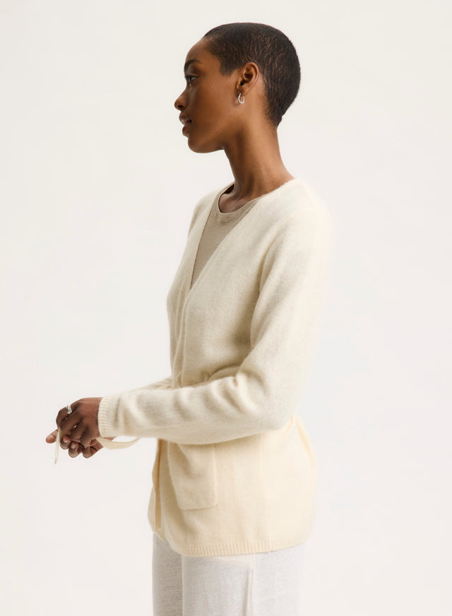 Majestic Filatures Gilet Blanc Col V Manches Longues Raccoon / Polyamide