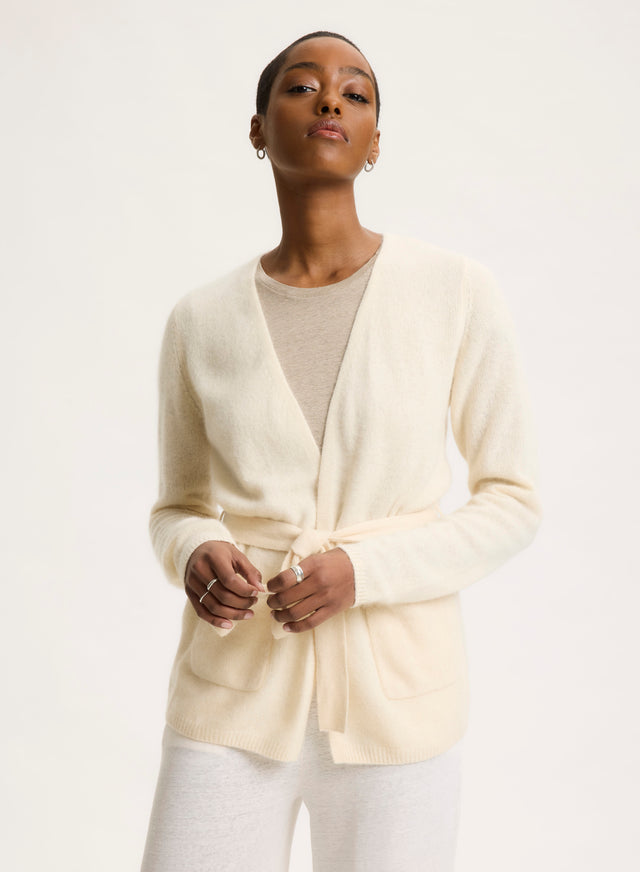 Majestic Filatures Gilet Blanc Col V Manches Longues Raccoon / Polyamide