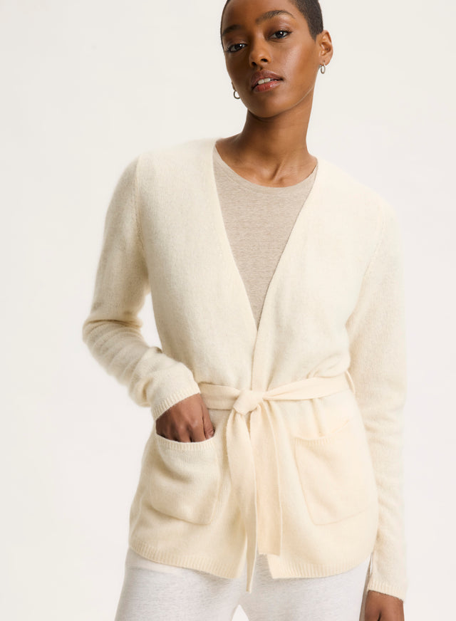 majestic filatures Gilet Blanc Col V Manches Longues Raccoon / Polyamide