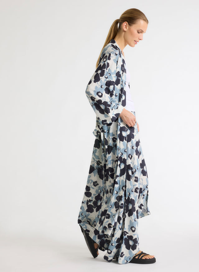 Majestic Filatures Gilet Bleu Col Profond Manches Longues En Coton Organique / Lin Coton Organique / Lin