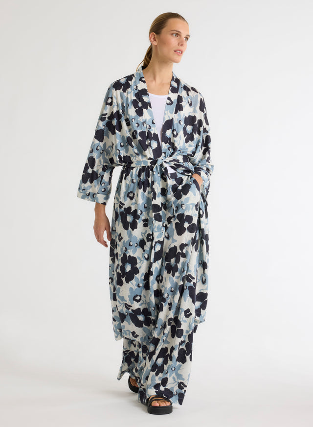 Majestic Filatures Gilet Bleu Col Profond Manches Longues En Coton Organique / Lin Coton Organique / Lin