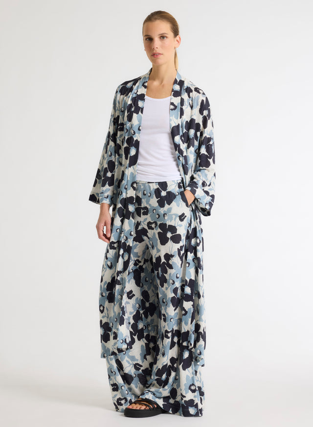 majestic filatures Gilet Bleu Col Profond Manches Longues en Coton organique / Lin Coton organique / Lin