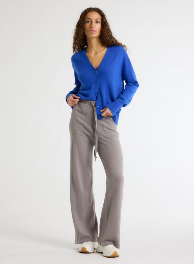 Majestic Filatures Gilet Bleu Col V Manches Longues En Cachemire Cachemire