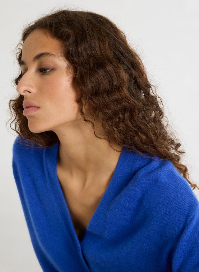 Majestic Filatures Gilet Bleu Col V Manches Longues En Cachemire Cachemire