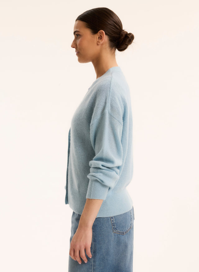 Majestic Filatures Gilet Bleu Col V Manches Longues En Laine / Soie / Cachemire Laine / Soie / Cachemire