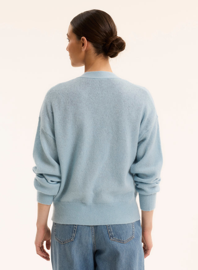 Majestic Filatures Gilet Bleu Col V Manches Longues En Laine / Soie / Cachemire Laine / Soie / Cachemire