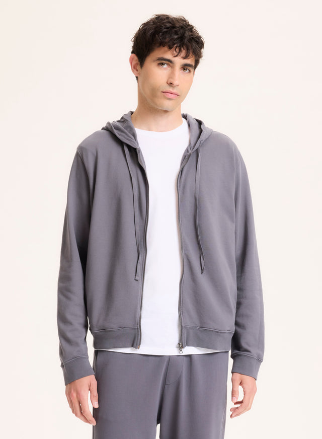 Majestic Filatures Gilet Gris Col Capuche Manches Longues En Coton Organique Coton Organique