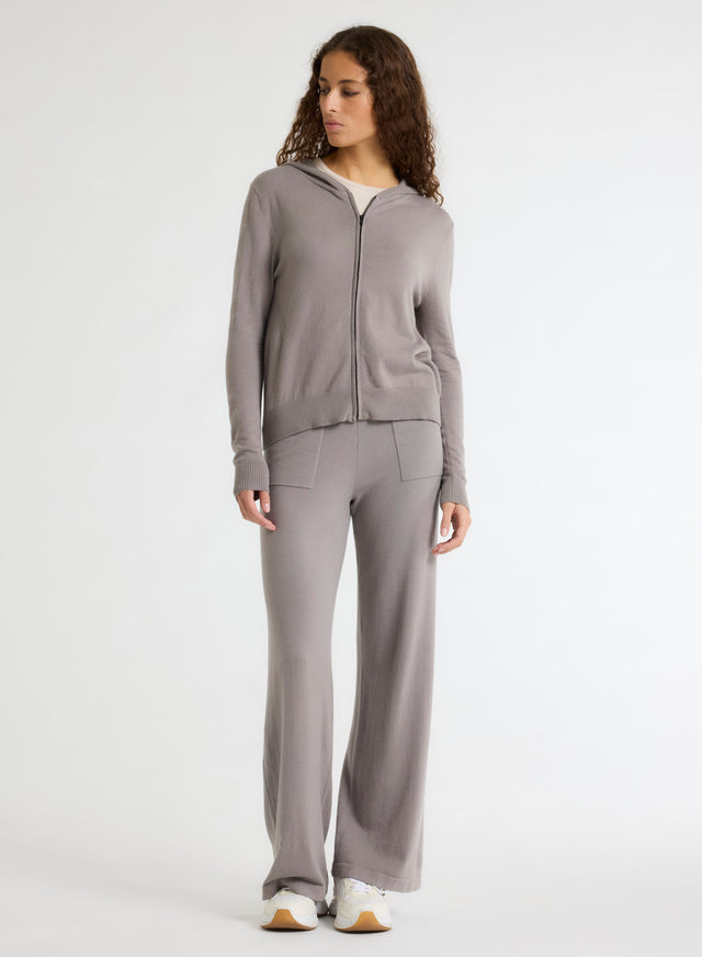 Majestic Filatures Gilet Gris Col Capuche Manches Longues En Coton Organique / Elasthanne Coton Organique / Elasthanne