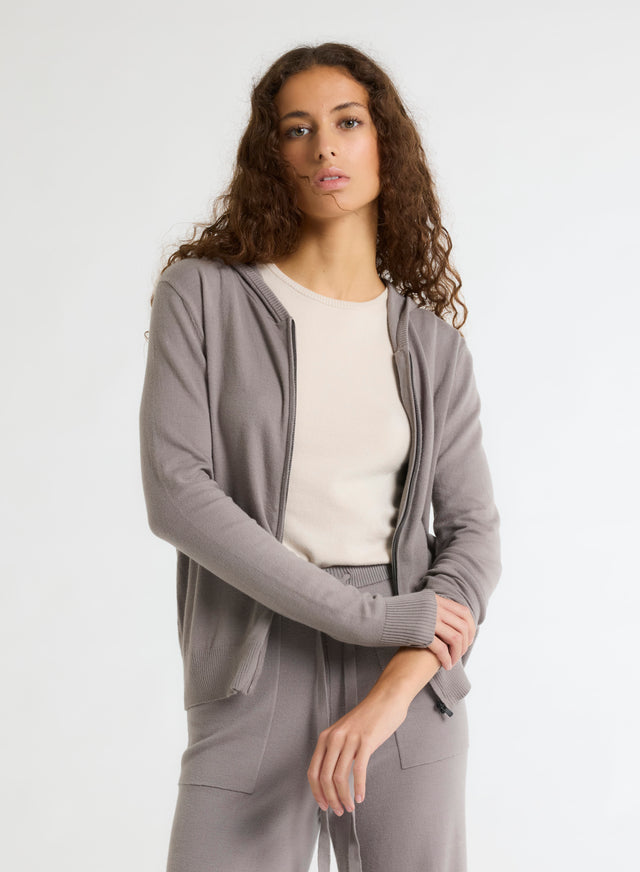 Majestic Filatures Gilet Gris Col Capuche Manches Longues En Coton Organique / Elasthanne Coton Organique / Elasthanne