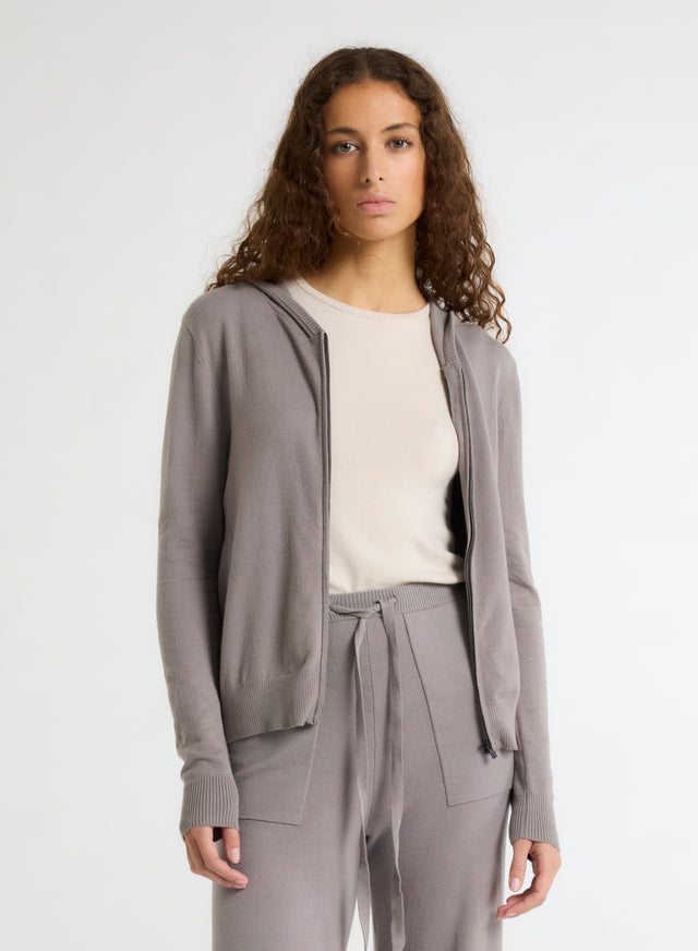 majestic filatures Gilet Gris Col Capuche Manches Longues en Coton organique / Elasthanne Coton organique / Elasthanne