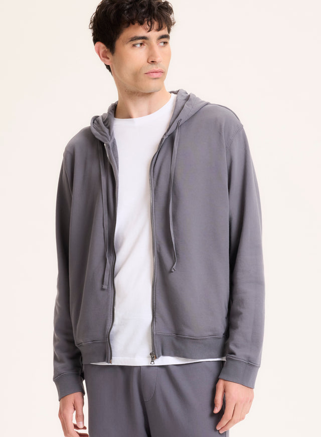 majestic filatures Gilet Gris Col Capuche Manches Longues en Coton organique Coton organique