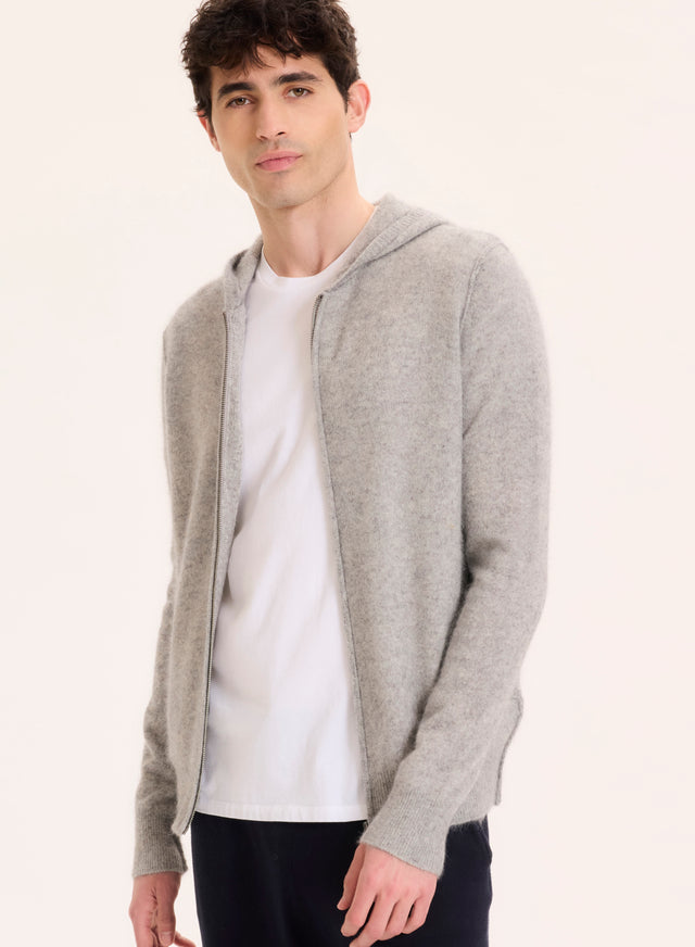 Majestic Filatures Gilet Gris Col Capuche Manches Longues En Raccoon / Polyamide Raccoon / Polyamide