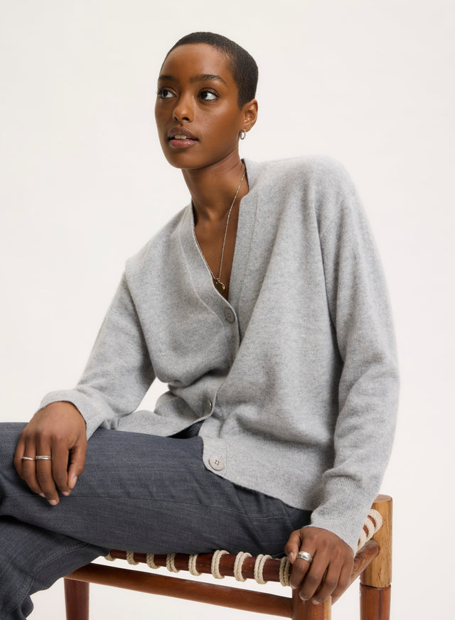 Majestic Filatures Gilet Gris Col V Manches Longues En Cachemire Cachemire