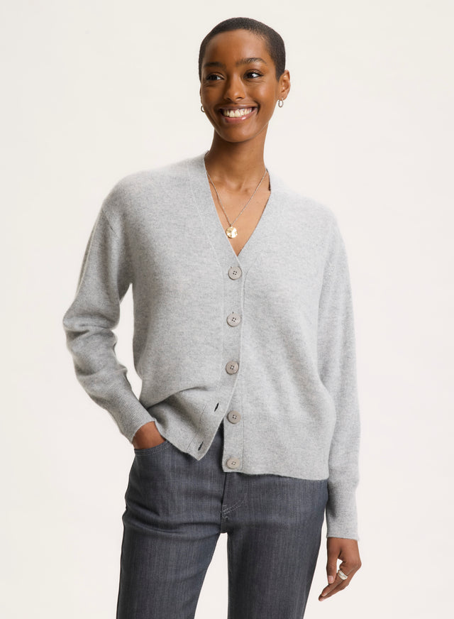 Majestic Filatures Gilet Gris Col V Manches Longues En Cachemire Cachemire