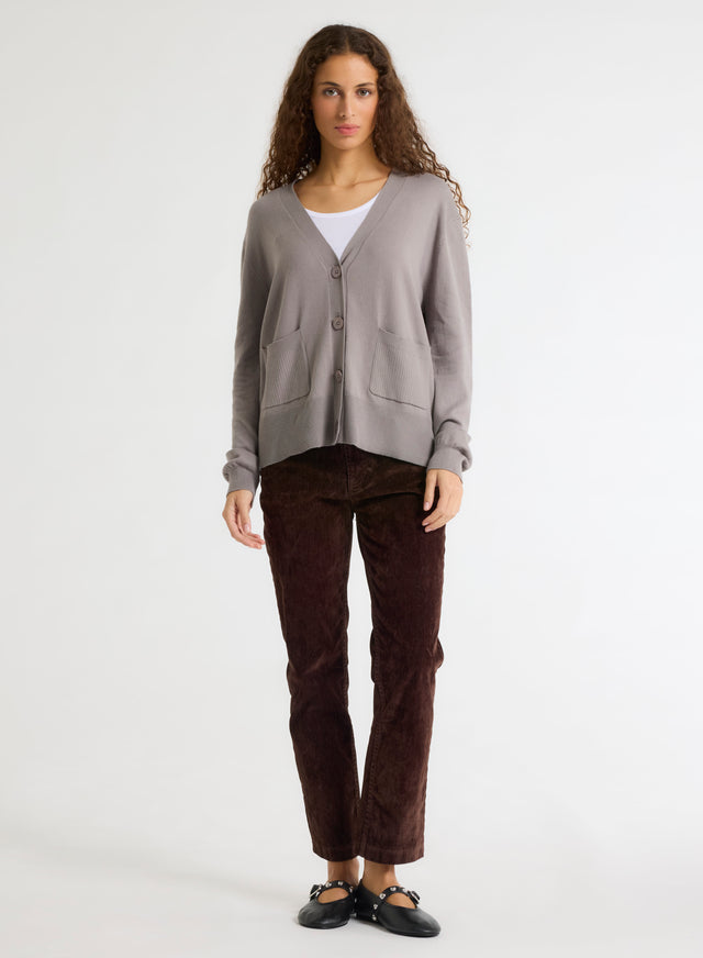 Majestic Filatures Gilet Gris Col V Manches Longues En Coton Organique / Elasthanne Coton Organique / Elasthanne