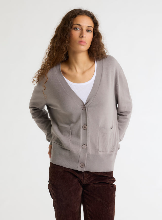 Majestic Filatures Gilet Gris Col V Manches Longues En Coton Organique / Elasthanne Coton Organique / Elasthanne