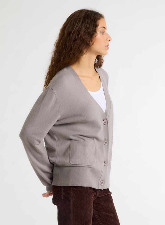 Majestic Filatures Gilet Gris Col V Manches Longues En Coton Organique / Elasthanne Coton Organique / Elasthanne